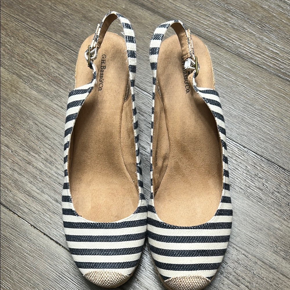G.H. Bass Women's‎ Emilie Navy/White Stripe Espadrilles Rope Wedge closed toe 11